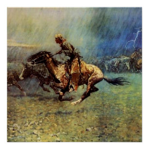 Poster Frederic Remington Art Occidental "Le Stampede"