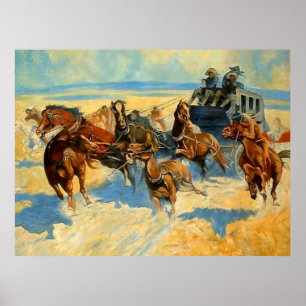Poster Frederic Remington Peinture "Downing Nigh Lead