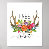 Poster Free Spirit Modern Boho Chic Fleurs Antlers (Devant)