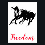 Poster Freedom Black White Pop Art Runses Horses<br><div class="desc">Black White Pop Art Runse Horse Silhouette / Digital Animal / Cheval Art - Cheval Head Artwork</div>