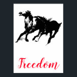 Poster Freedom Black White Pop Art Runses Horses<br><div class="desc">Black White Pop Art Runse Horse Silhouette / Digital Animal / Cheval Art - Cheval Head Artwork</div>
