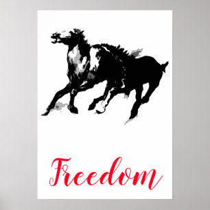 Poster Freedom Black White Pop Art Runses Horses