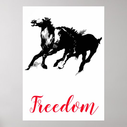 Poster Freedom Black White Pop Art Runses Horses (Devant)