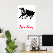 Poster Freedom Black White Pop Art Runses Horses (Bureau à domicile)