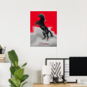 Poster Freedom Red Black Grey Rearing Horse Pop Art (Bureau à domicile)