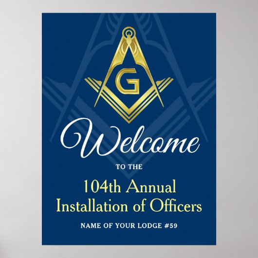 Poster Freemason Navy Blue and Gold Masonic Welcome Party (Devant)