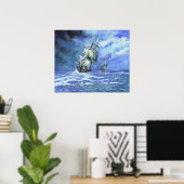 Poster Frégates de la Marine royale bloquant la côte fran (Bureau à domicile)