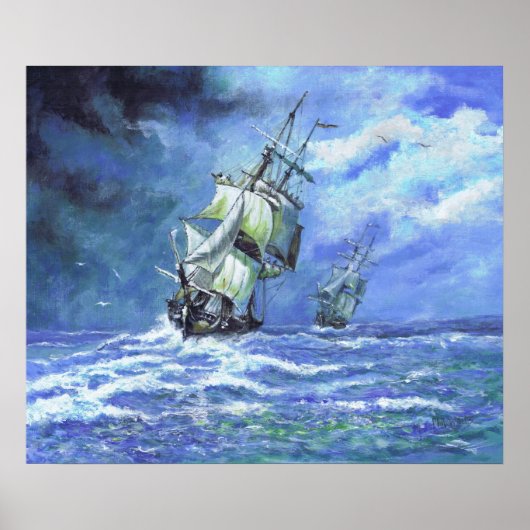 Poster Frégates de la Marine royale bloquant la côte fran (Devant)