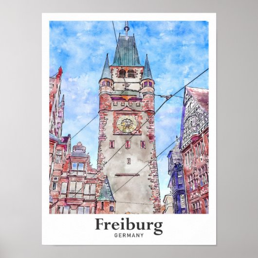 Poster Freiburg Allemagne Voyage Aquarelle main tirée (Devant)
