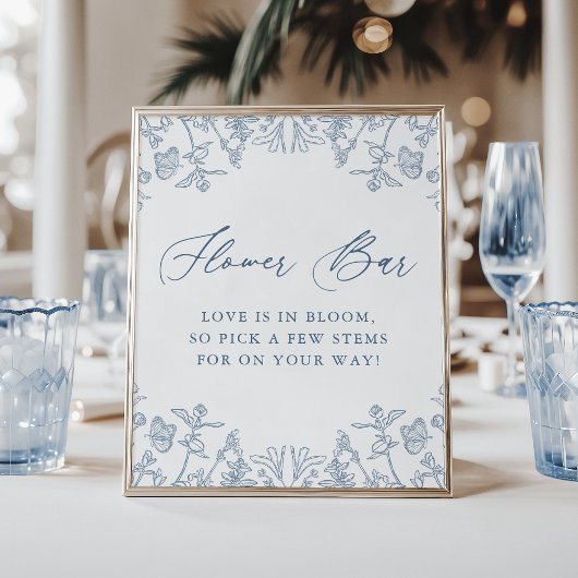Poster French Blue Chinoiserie Floral Bride Bar