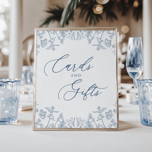 Poster French Blue Chinoiserie Floral Cartes et Cadeaux