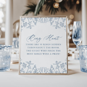 Poster French Blue Chinoiserie Floral Ring Chasse Jeu