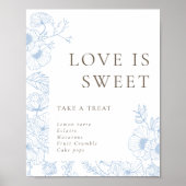 Poster French Blue Floral Line Art Love is Sweet (Devant)