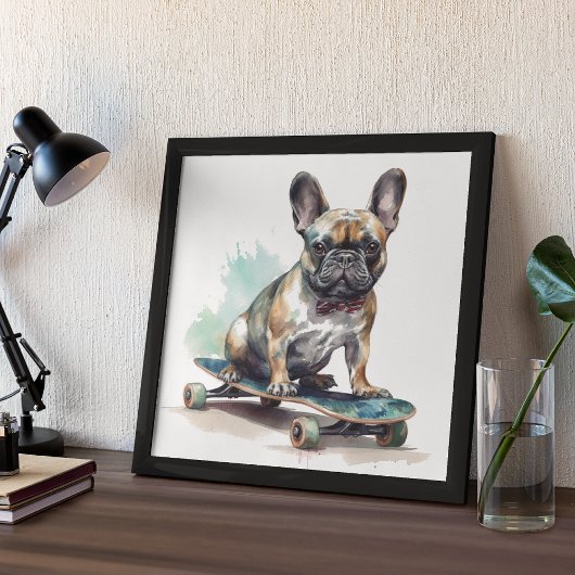 Poster French Bulldog assis sur le skateboard