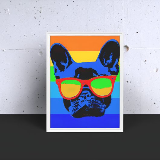 Poster French bulldog avec lunettes Pop art style