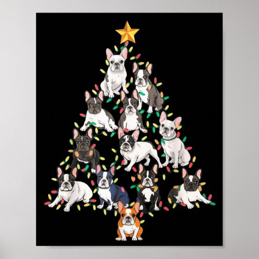 Poster French Bulldog Christmas Tree Frenchie Dog Xmas Pa (Devant)