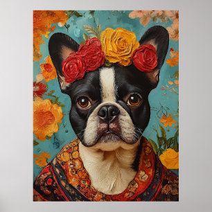 Poster French Bulldog comme Frida Kahlo