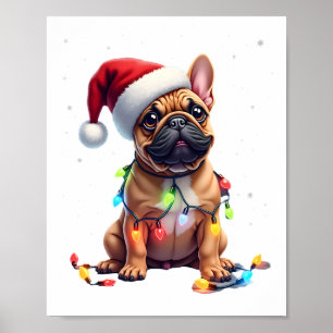 Poster French Bulldog Éclairage de Noël Père Noël French