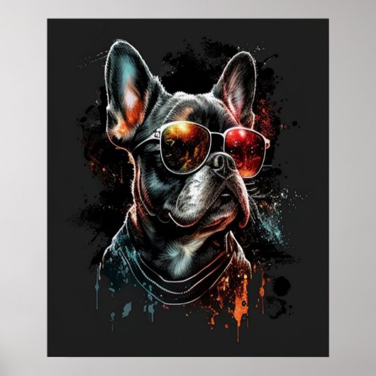 Poster French Bulldog with Sunglasses (Devant)