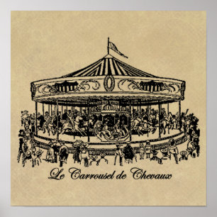 Poster French Carousel Horses Apparel and Gifts