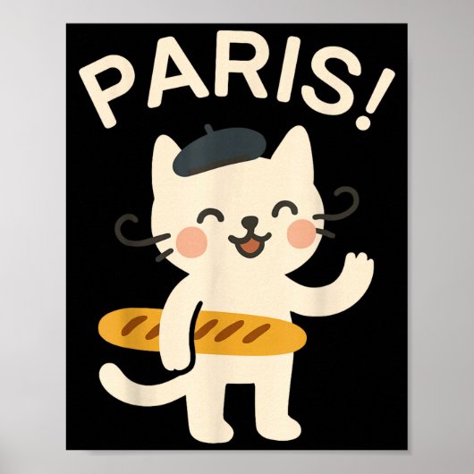 Poster French Cat With Baguette Cute Cat Paris Funny Anim (Devant)