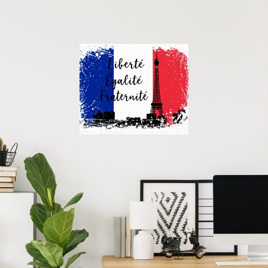 Poster French Flag Liberté Egaliteé Fraternité Eiffel (Bureau à domicile)