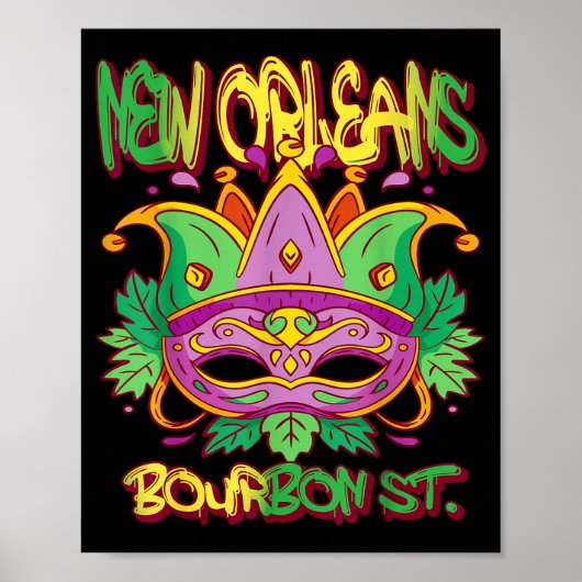 Poster French New Orleans Mardi Gras Bourbon Street Souve (Devant)