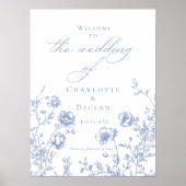 Poster French toile Blue Floral mariage accueil (Devant)