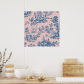 Poster French toile de jouy bleu et rose élégant (Cuisine)