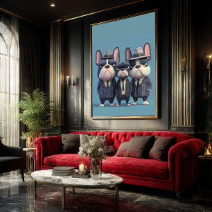 Poster Frenchie Mobsters : Pinstripe Pups Art