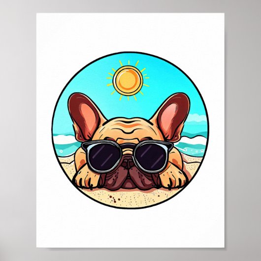 Poster Frenchie Profitant De La Plage (Devant)