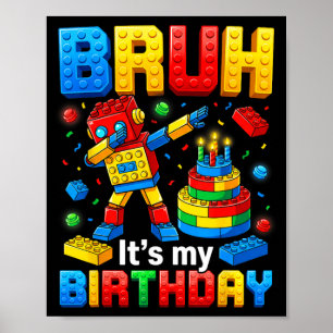 Poster Frère C'est Mon Anniversaire Jouet Brique Robot Ga