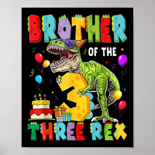 Poster Frère Des Trois Rex 3e Anniversaire Dinosaur (Devant)