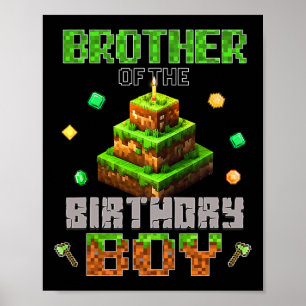Poster Frère du garçon d'anniversaire joueur vidéo Pixel 