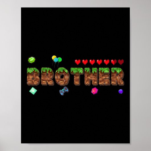 Poster Frère du garçon d'anniversaire Pixel Game Matching (Devant)