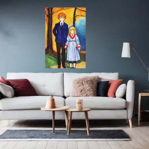 Poster Frère et soeur dans la forêt Art AI