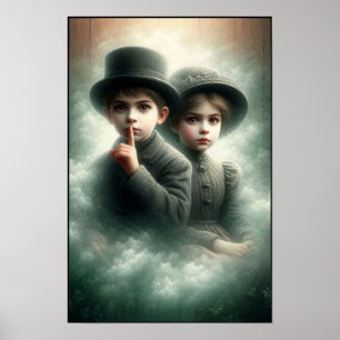 Poster Frère et sœur de l'ère victorienne effrayants sur