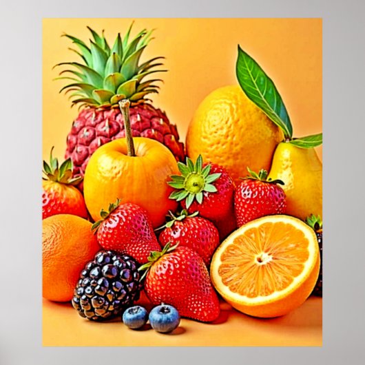 Poster Fresh Bounty: Vibrant Fruit Harvest Design  (Devant)