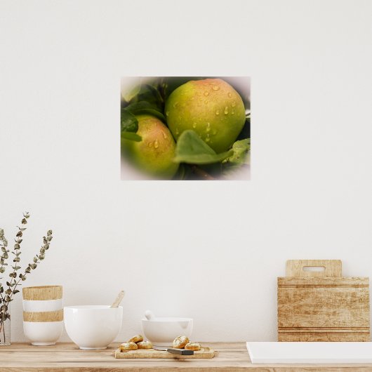Poster Fresh Green Apples with Misty Border (Cuisine)