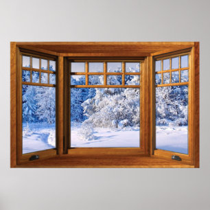 Poster Fresh Snow Winter View - Fake Window Illusion