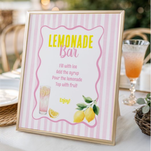 Poster Freshly Graduated Lemon Pink Stripes Lemonade Bar