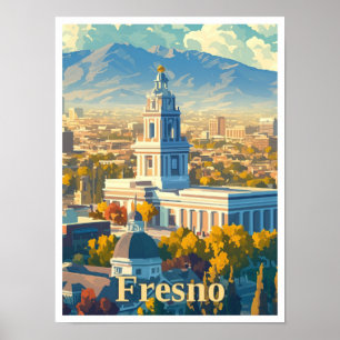 Poster Fresno California Art Vintage voyage Illustration