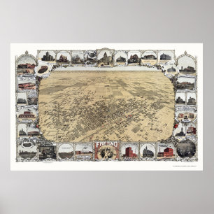 Poster Fresno, carte panoramique de CA - 1901