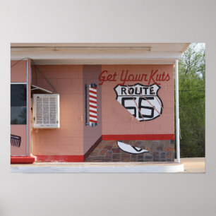 Poster Fresque de salon de coiffure sur la route 66, Nouv