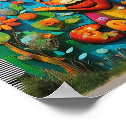 Poster Fresque d'un chat et des fleurs (Coin)