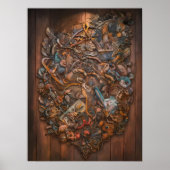 Poster Fresque enchantée sur mur en bois (Devant)