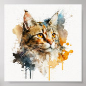 Poster Fresque murale de chat d'aquarelle (Devant)