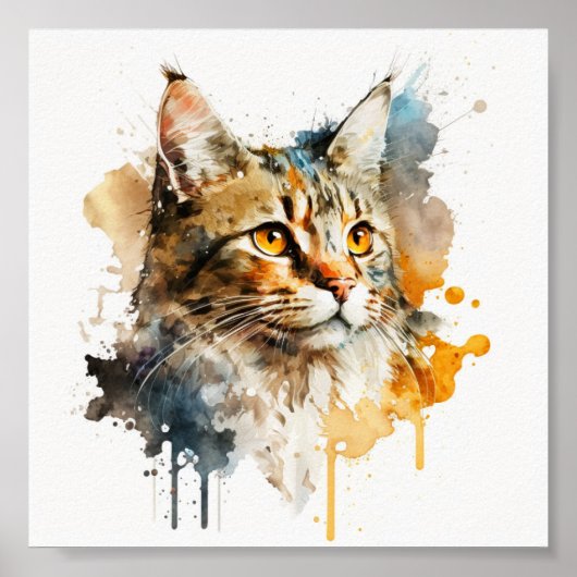 Poster Fresque murale de chat d'aquarelle (Devant)