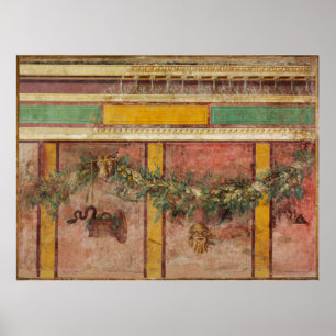 POSTER FRESQUE ROMAINE ANTIQUE,MASQUE DE SATYRE,GUIRLANDE