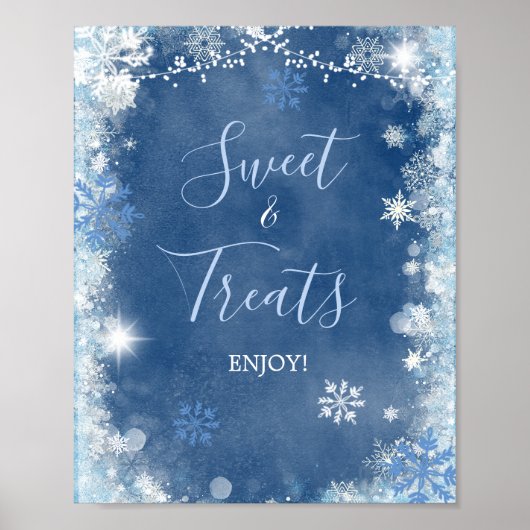 Poster Friandises de mariage flocon de neige bleu blanc d (Devant)